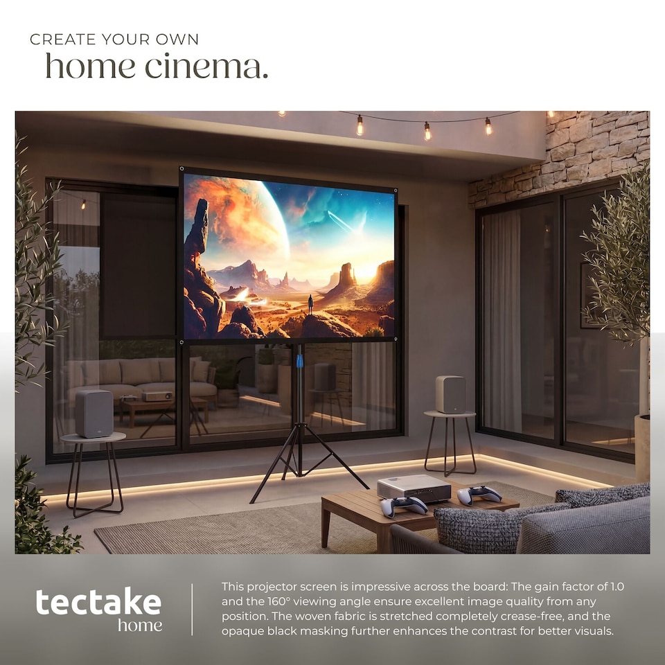 image 1 of Cinema Projector Screen with Foldable Tripod, 16:9, 4K, HD | White | white | M | 1
