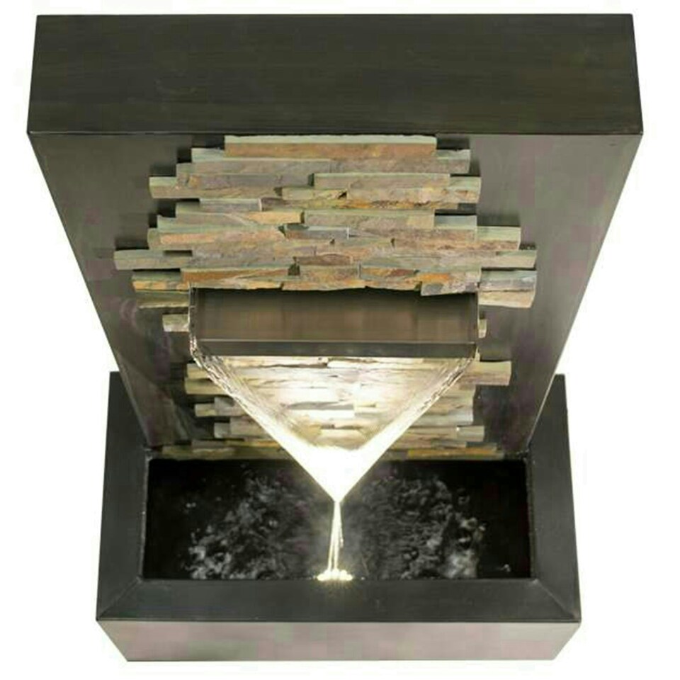 image 1 of Primrose Dante Zinc & Stone Water Feature with Lights Indoor/Outdoor Use 100cm