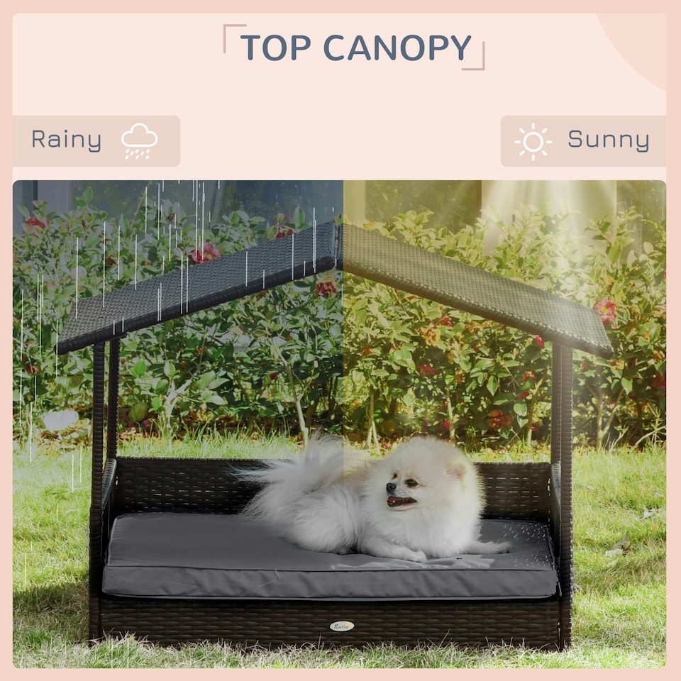 image 1 of PawHut Wicker Dog House, Rattan Pet Bed with Soft Cushion, Cat Basket - Grey