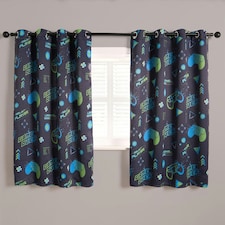 OHS Kids Gaming Blackout Eyelet Curtains Ring Top Ready Made Panel Pair, 66x54" Blue | Navy Blue
