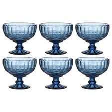Set of 6 Vintage Blue Glass Trifle Bowl and Dessert Bowls Wedding Decorations Ideas 300ml | Blue | Blue | Medium | 6