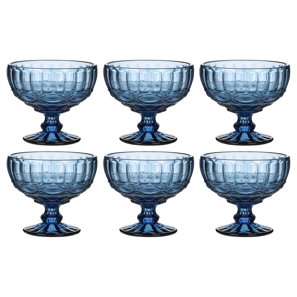 image 1 of Set of 6 Vintage Blue Glass Trifle Bowl and Dessert Bowls Wedding Decorations Ideas 300ml | Blue | Blue | Medium | 6