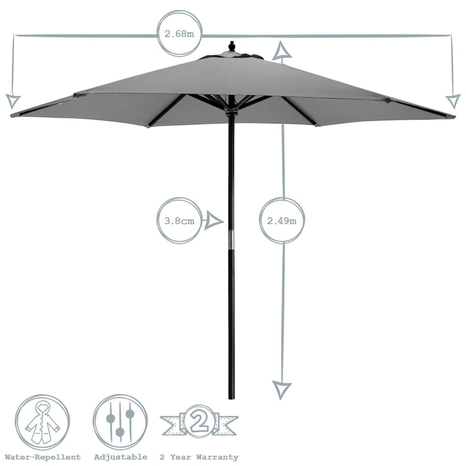 image 1 of Harbour Housewares Wooden Garden Parasol - 2.7m - Grey Grey