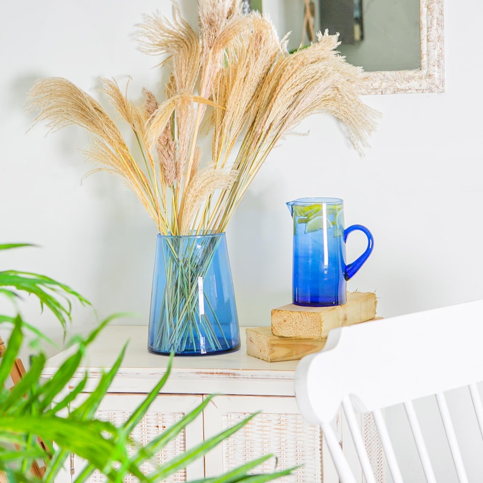 image 1 of Nicola Spring Jebel Recycled Glass Vase - 3.5 Litre - Blue | Blue | Blue