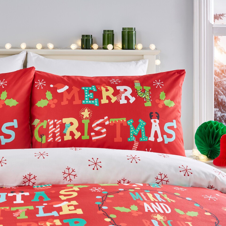 image 1 of Fusion Santa's Little Helper Duvet Cover Set Red