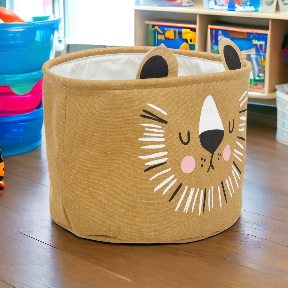 image 1 of 2 Pc Kids Animal Character Storage Baskets Toys Space Saving Organiser Hampers | Gold | Gold Lion