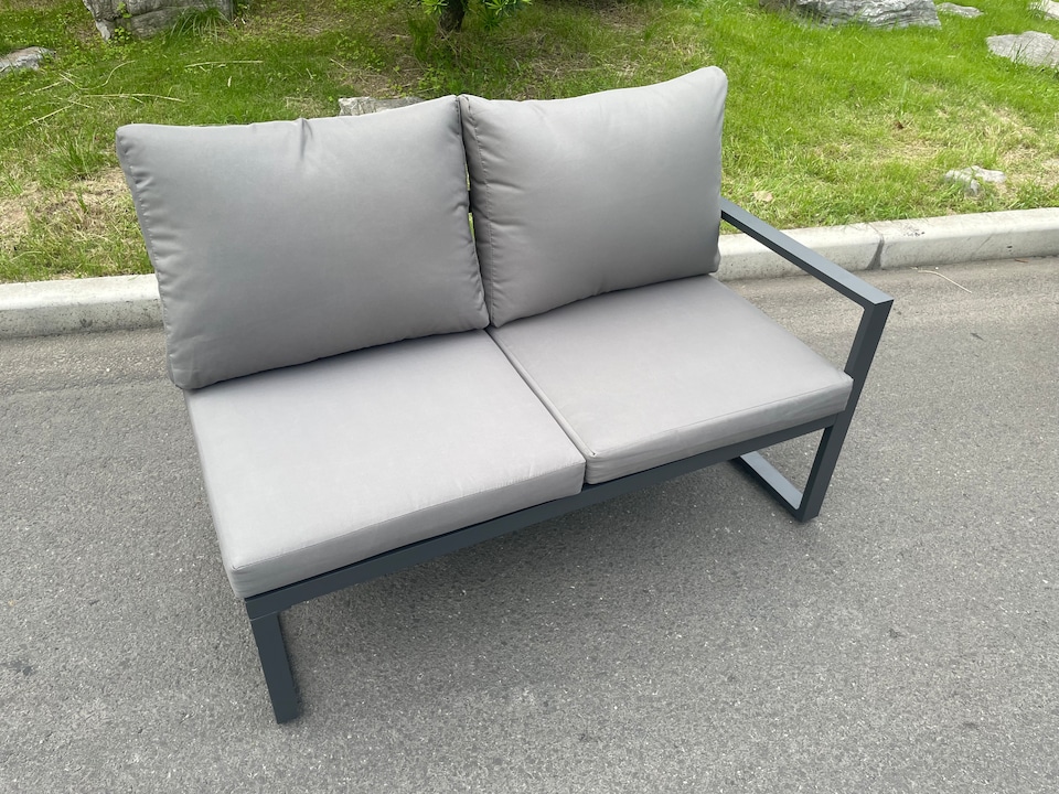image 1 of Fimous Aluminum Outdoor Garden Furniture Corner Sofa Adjustable Rising Lifting Table Sets Dark Grey Black Tempered Glass 8 Seater