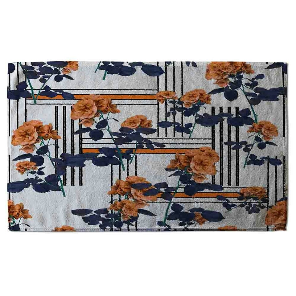 image 1 of Geometric Lines & Flowers (Bath Towel)