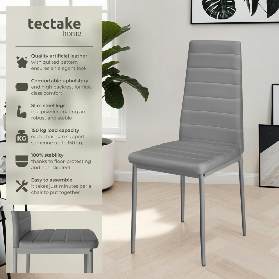image 1 of Dining Chairs - high backrest, padded, synthetic leather - Set of 4 Grey