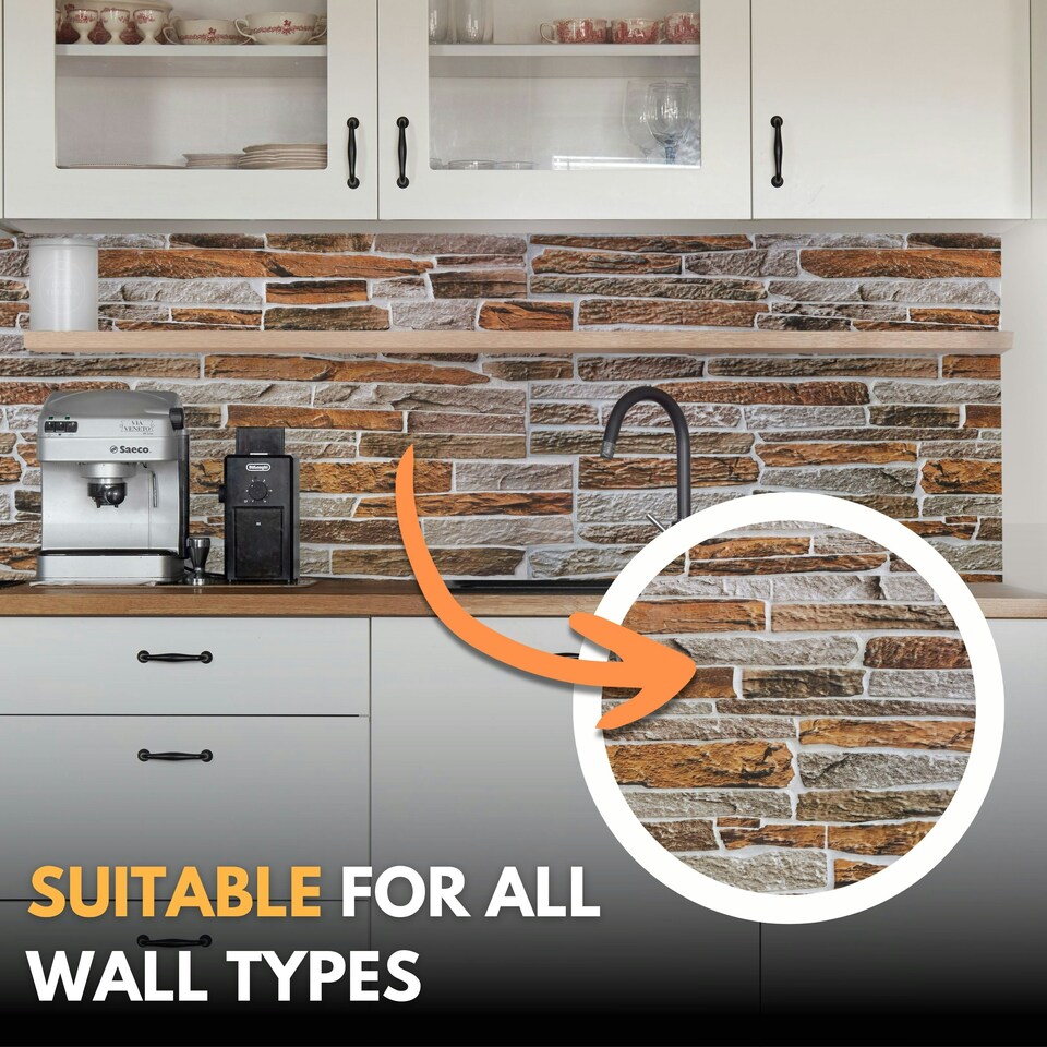 image 1 of NOVECRAFTO 3D Sandstone Wall Panels – 6 PVC Sheets, Covers 2.76 sqm (29.76 sq ft), 96x48cm Each – Mixed Natural Sandstone Effect Decorative Cladding