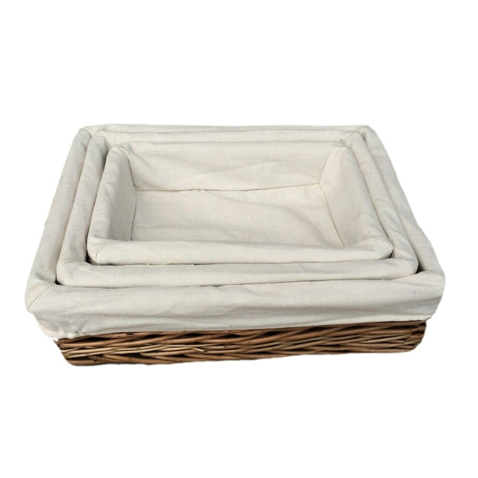 image 1 of Lined Antique Wash Rectangular Straight-Sided Wicker Tray Set of 3 Brown | Brown