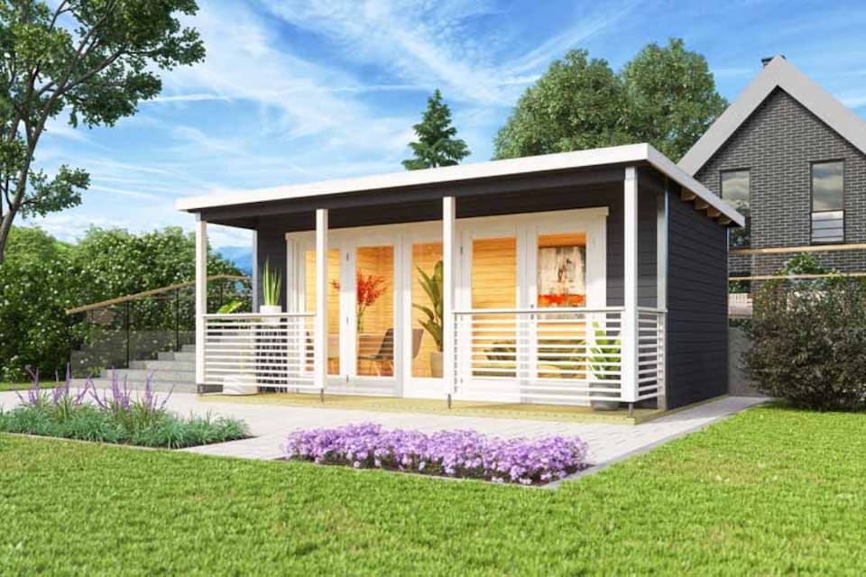 image 1 of Liverpool 2-Log Cabin, Wooden Garden Room, Timber Summerhouse, Home Office - L580 x W430 x H239.4 cm | Brown