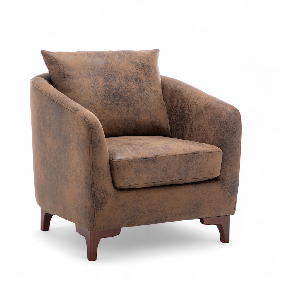 image 1 of Faux Leather Suede Brown Angela Accent Tub Chair with Ottoman