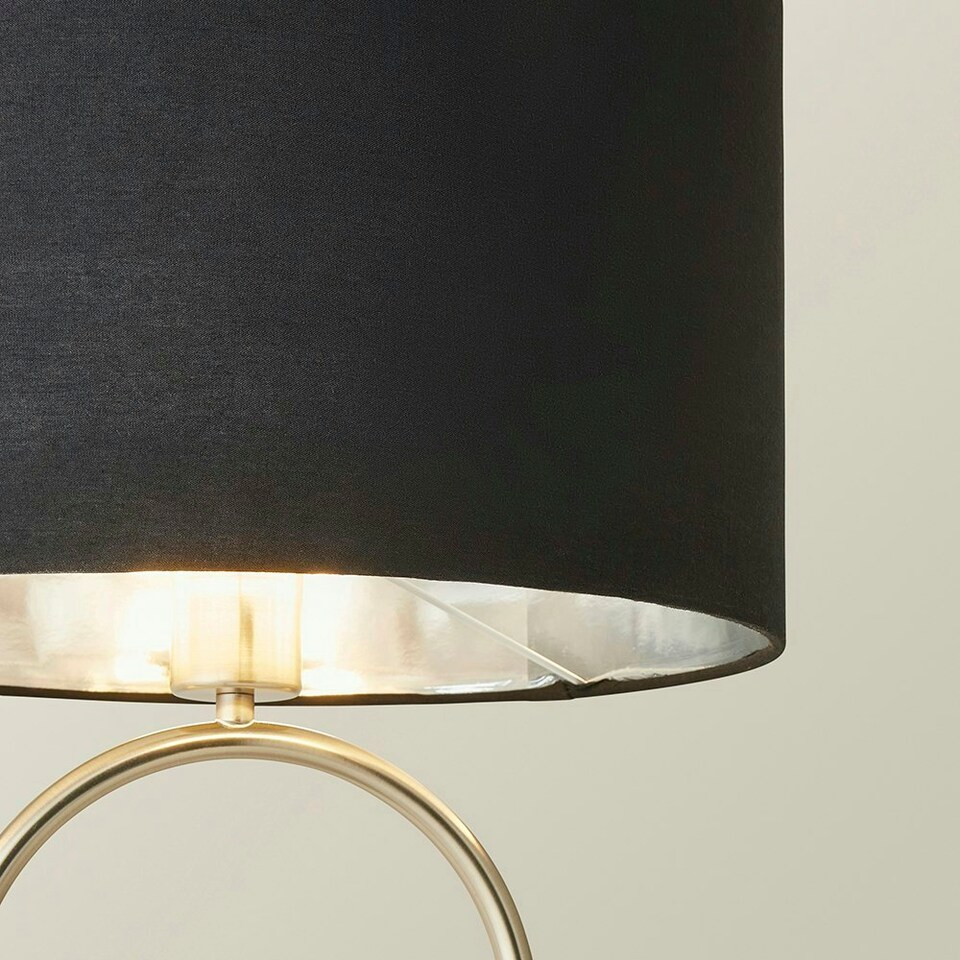image 1 of ValueLights Antonia Black with Chrome Inner Drum Shade Brushed Chrome Oval Table Lamp Silver