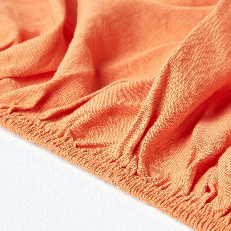 image 1 of Homescapes Burnt Orange Linen Fitted Sheet, Double Orange | Double