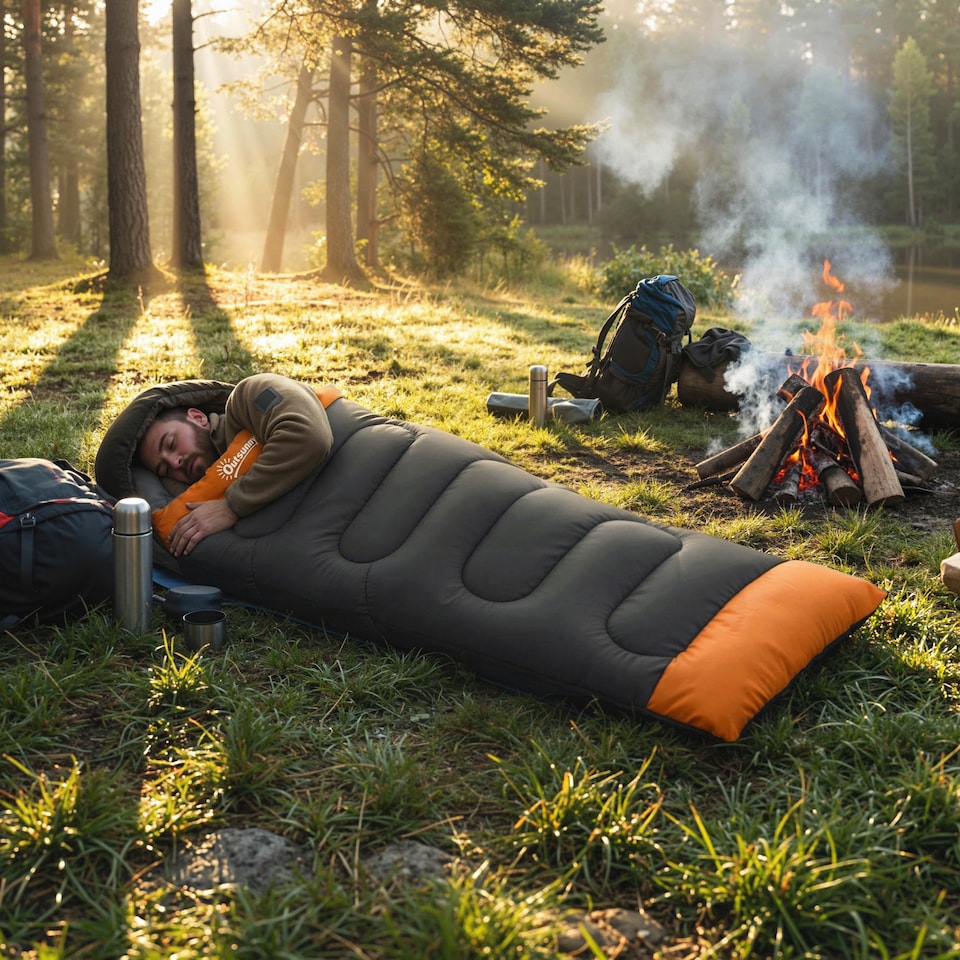 image 1 of Outsunny Sleeping Bag for Adults, Lightweight & Compact Sleeping Bag | Grey | Grey | 215 x 75 x 10 cm