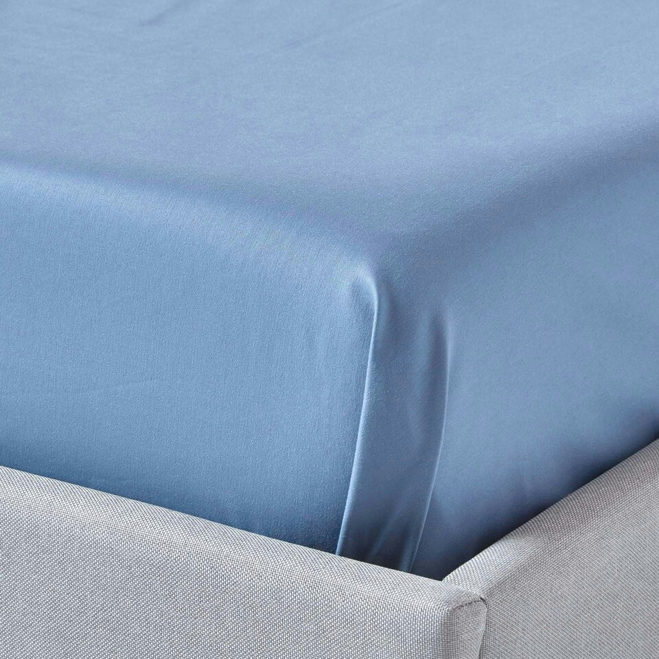image 1 of Homescapes Air Force Blue Egyptian Cotton Flat Sheet 1000 Thread Count, King Blue | King