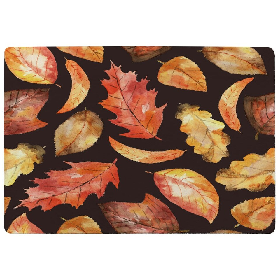 image 1 of Autumn Leaves on Black (Rug) Orange | Small: 60x110cm