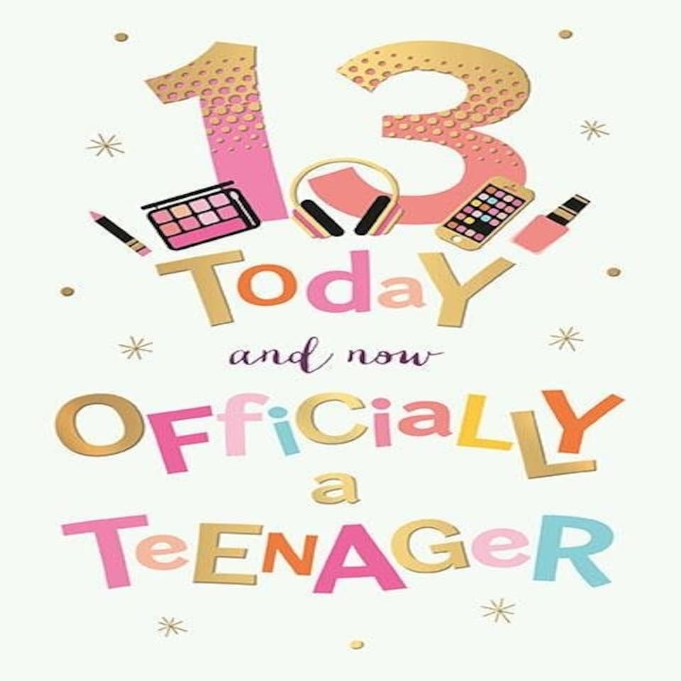 Words 'n' Wishes Traditional Happy 13th Birthday Card - Teenager Make up design - Gold Foil Finish - Made in the UK