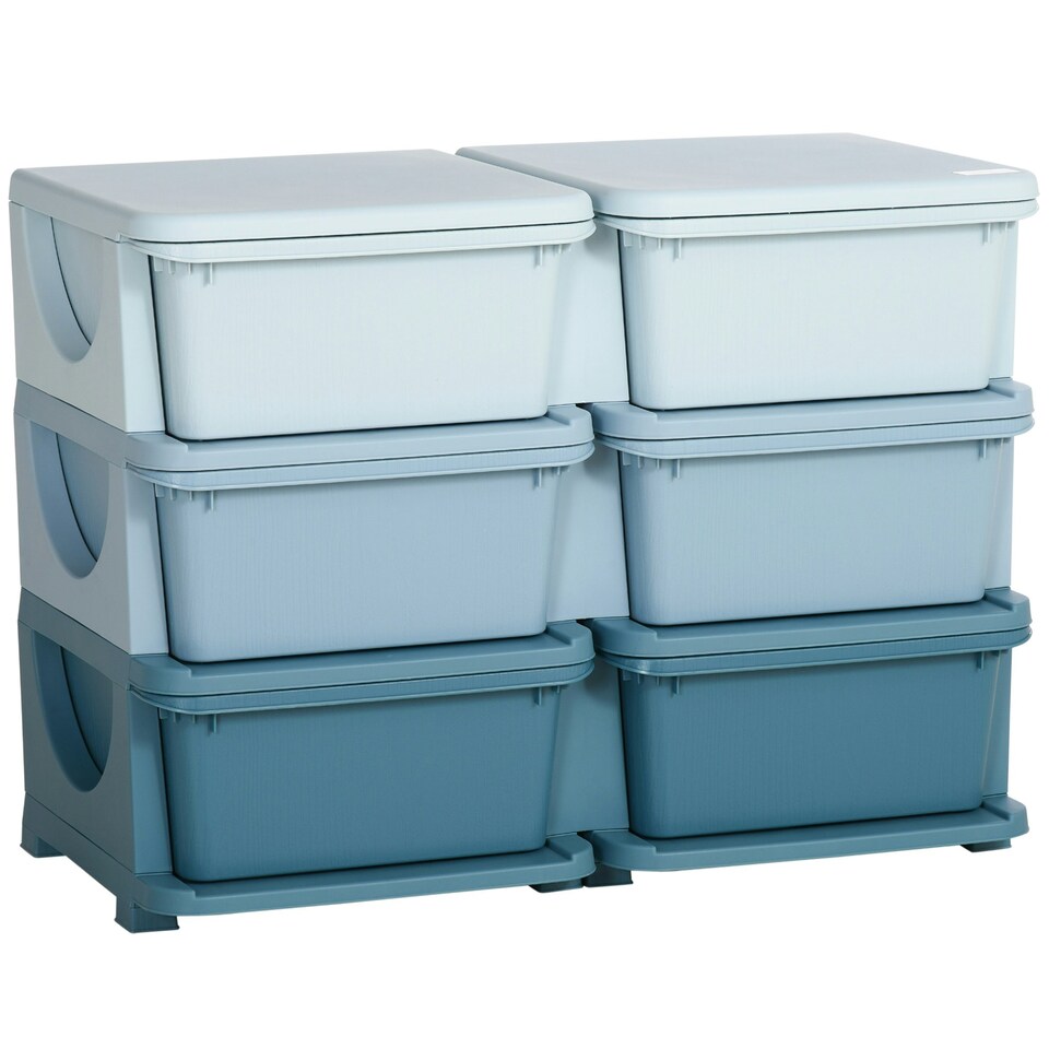 image 1 of HOMCOM Kids Storage Unit Toy Box Vertical Dresser with Six Drawers Blue | 75 x 37 x 56.5cm