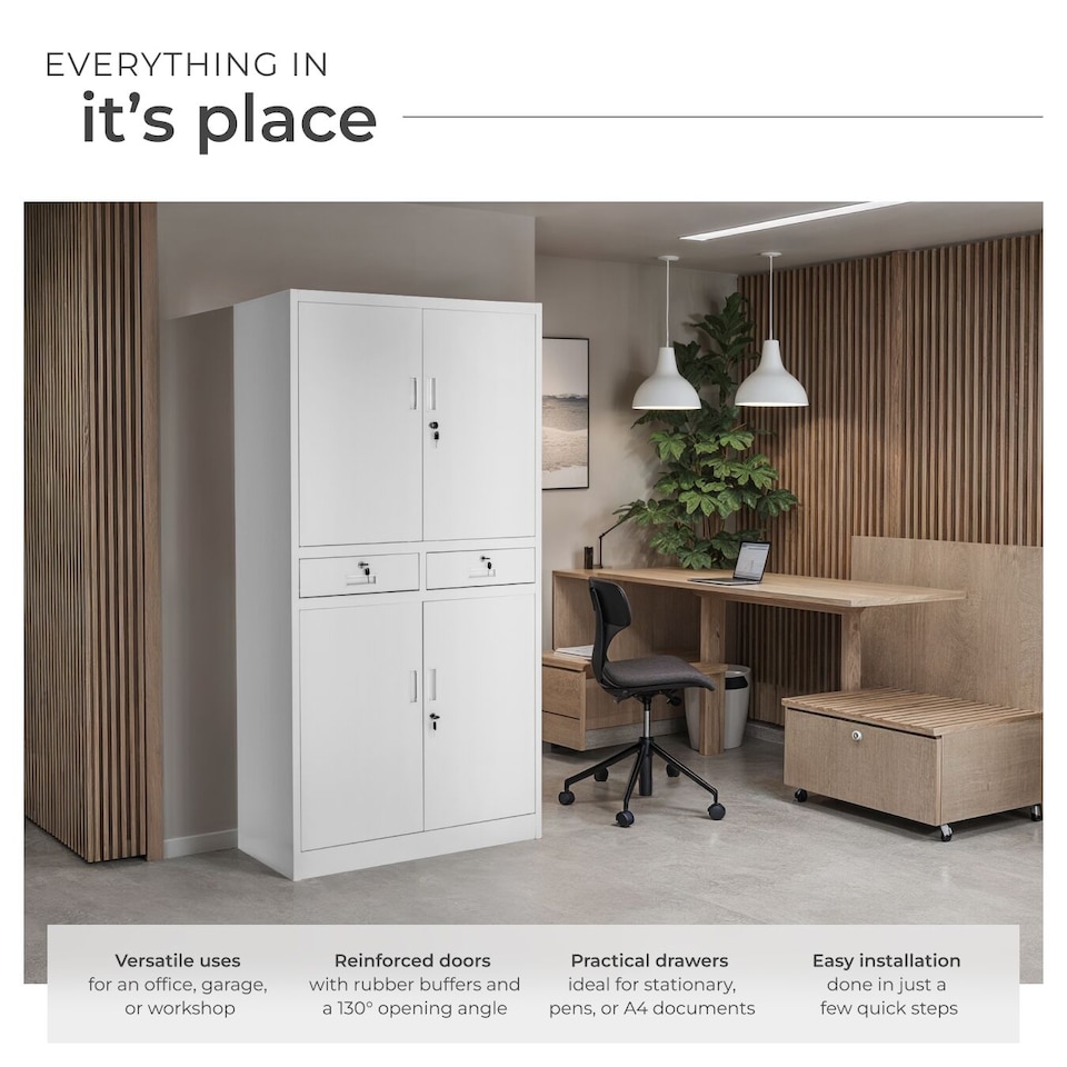 image 1 of Filing Cabinet Cosmo - 2 drawers, 5 adjustable shelves, 180 x 80 x 40 cm | Grey | light grey | 80 x 40 x 180 cm | 1