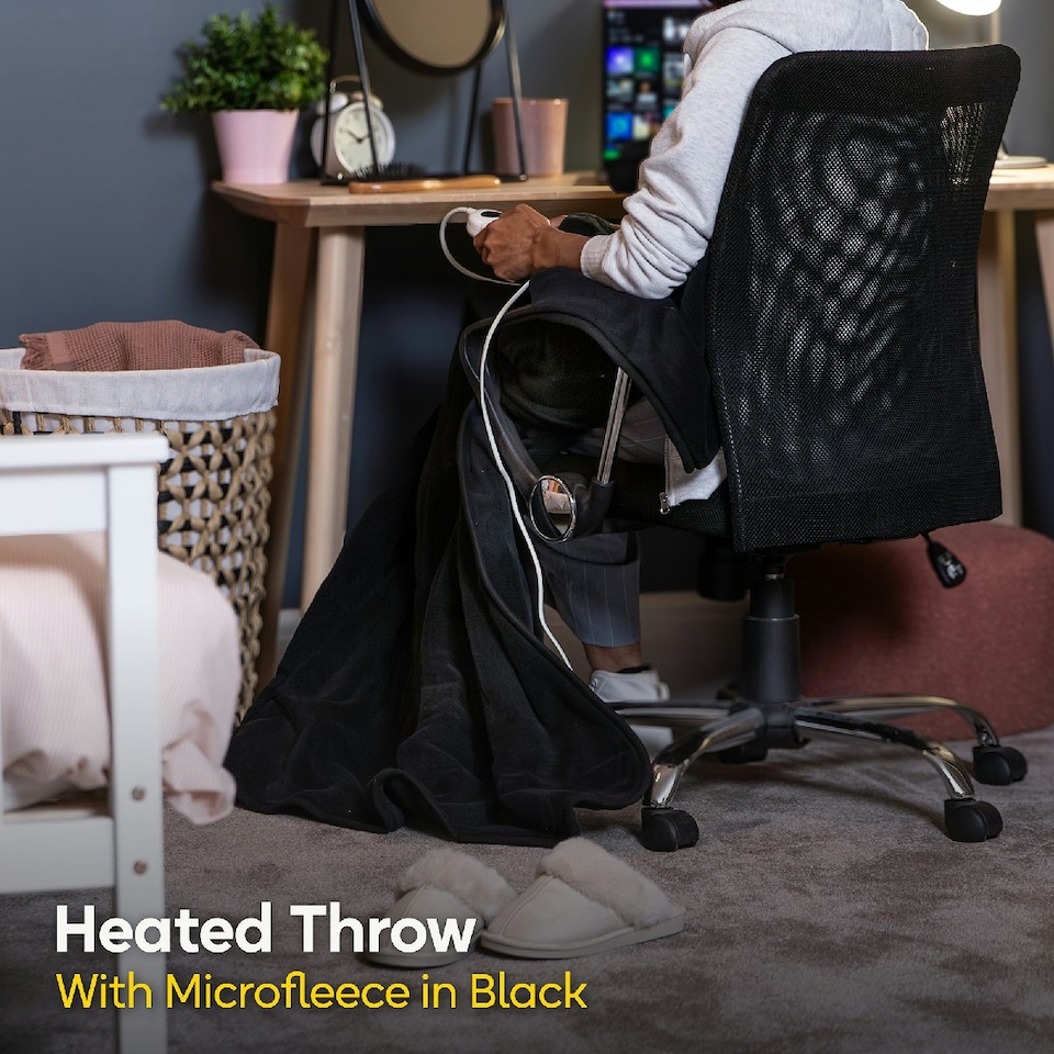 image 1 of Russell Hobbs RHHT1004BLA Electric Blanket Black Heated Throw Microfleece Black