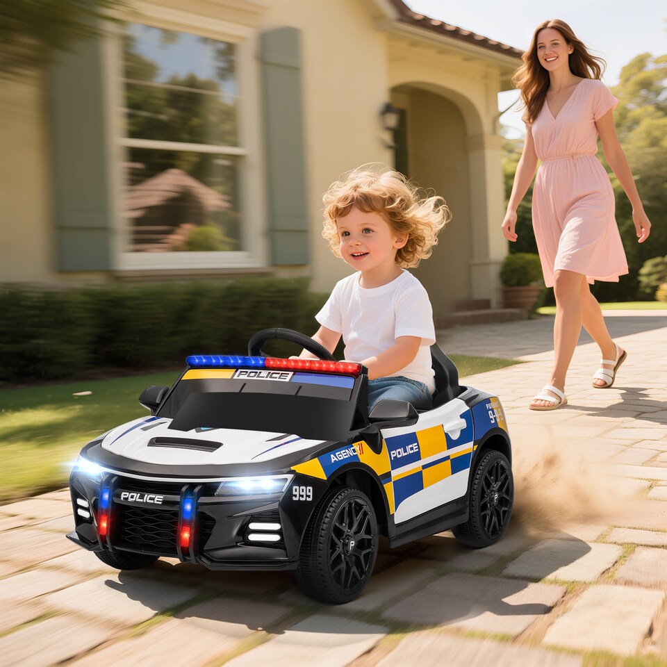 image 1 of AIYAPLAY Kids Electric Car, 12V Battery Powered Police Ride on Car with Remote Control, Music, Horn, Siren, Flashing Lights, Children Electric Vehicle for 3-5 Years