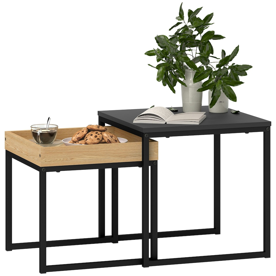 image 1 of HOMCOM Modern Coffee Table Set Square for Small Space Black
