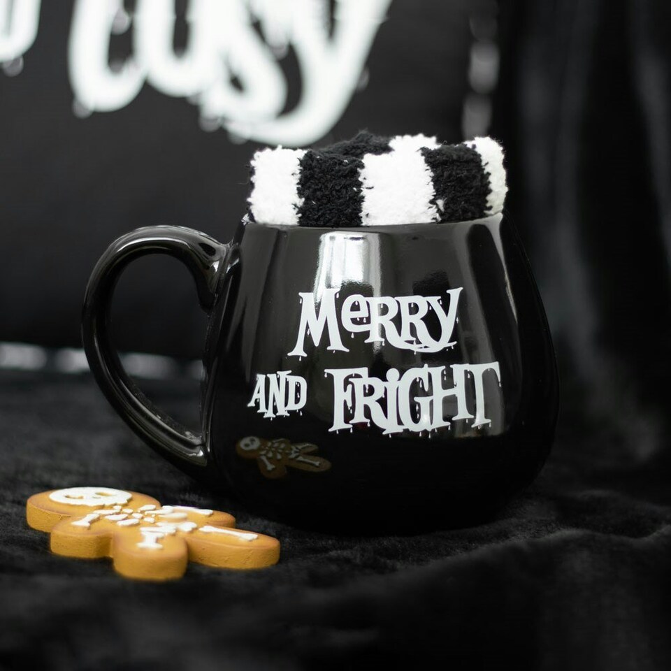 image 1 of Ceramic Merry and Fright Mug & Sock Gift Set