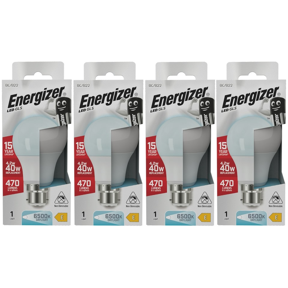 image 1 of Energizer LED GLS B22 470lm 4.2W 6500K (Daylight) Light Bulb - Pack of 4
