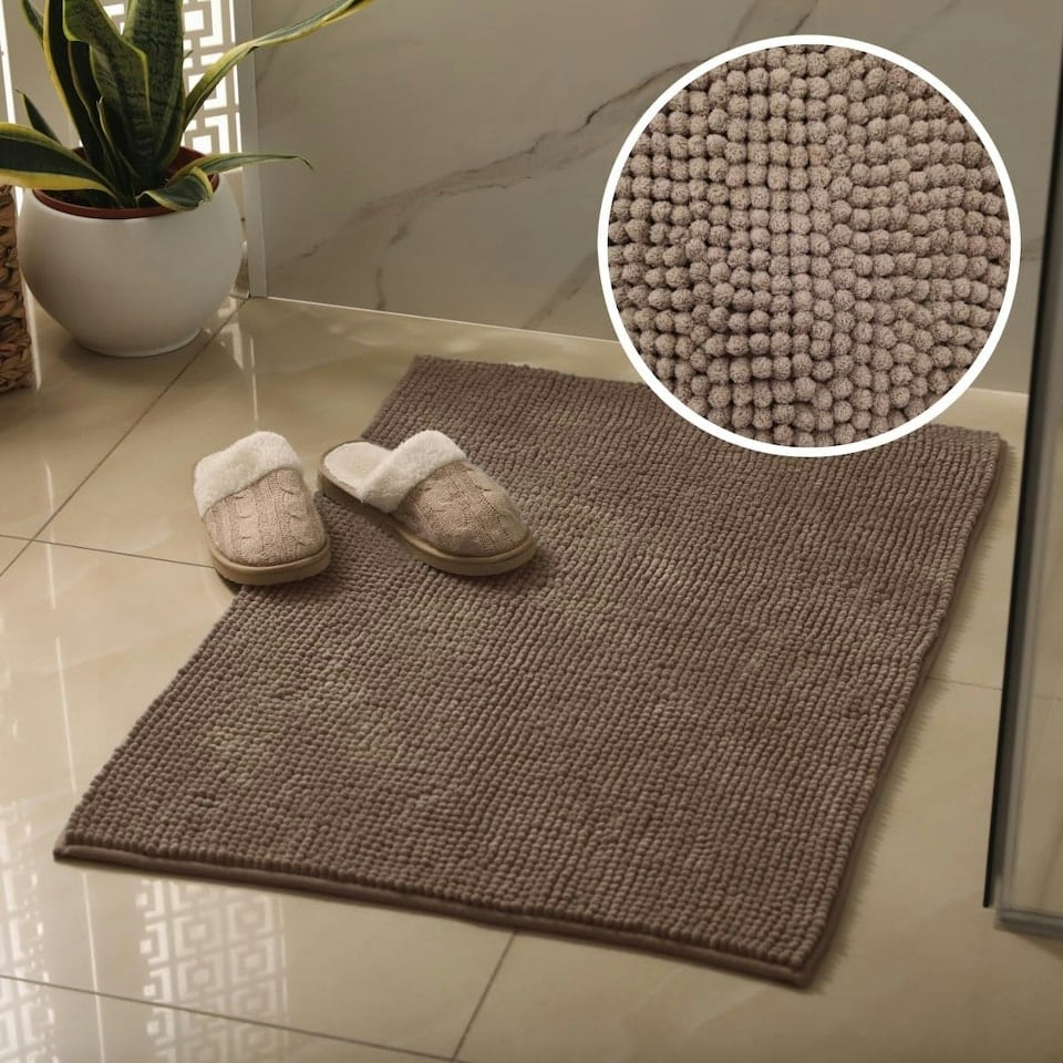 image 1 of Chenille Bobble Bath Mat Non-Slip 50 x 80cm - Mocha
