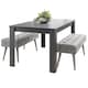 image 1 of Wooden Dining Table Set with 2 Grey Velvet Benches  Modern Dining Furniture