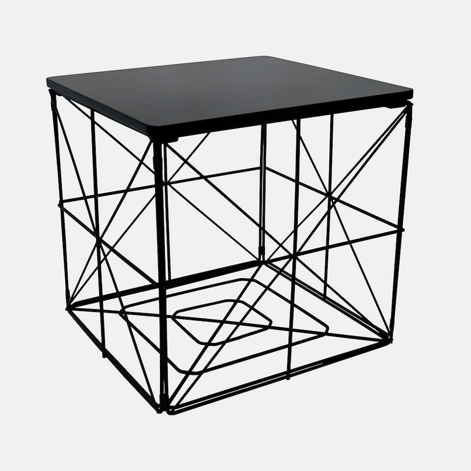 image 1 of OHS Large Square Cube Wired Basket Storage Home Side End Folding Table Black