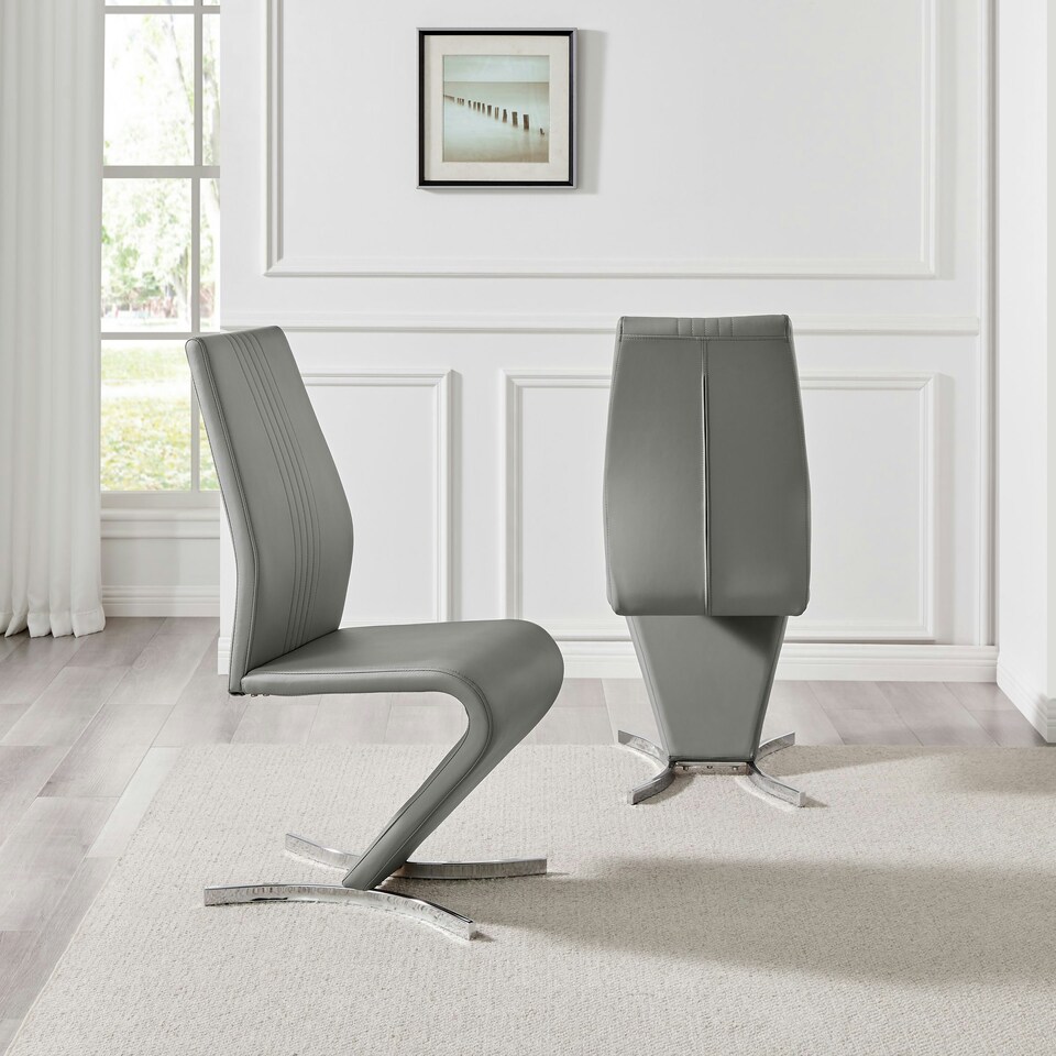 image 1 of Furniturebox 2x Willow Elephant Grey Faux Leather Chrome 'Z' Dining Chairs