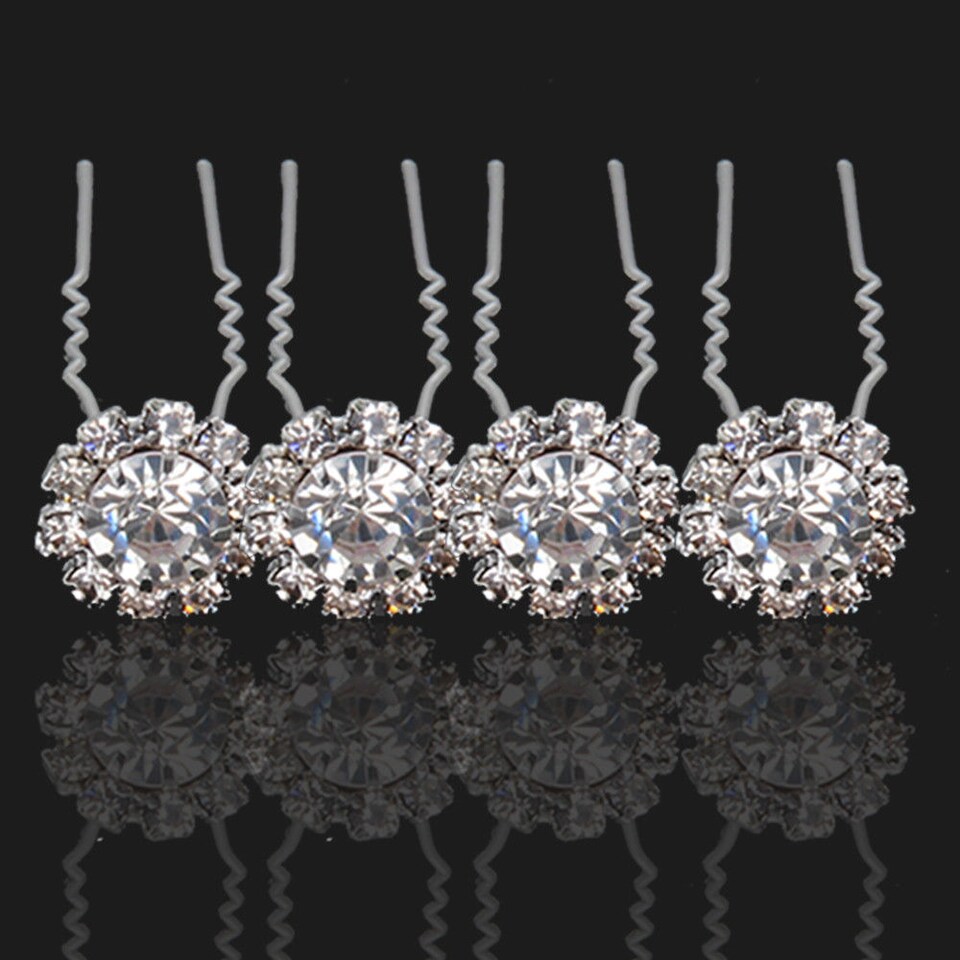 image 1 of Crystal Hair Pins Flower Design For Wedding, Bridal Accessories - 1pc
