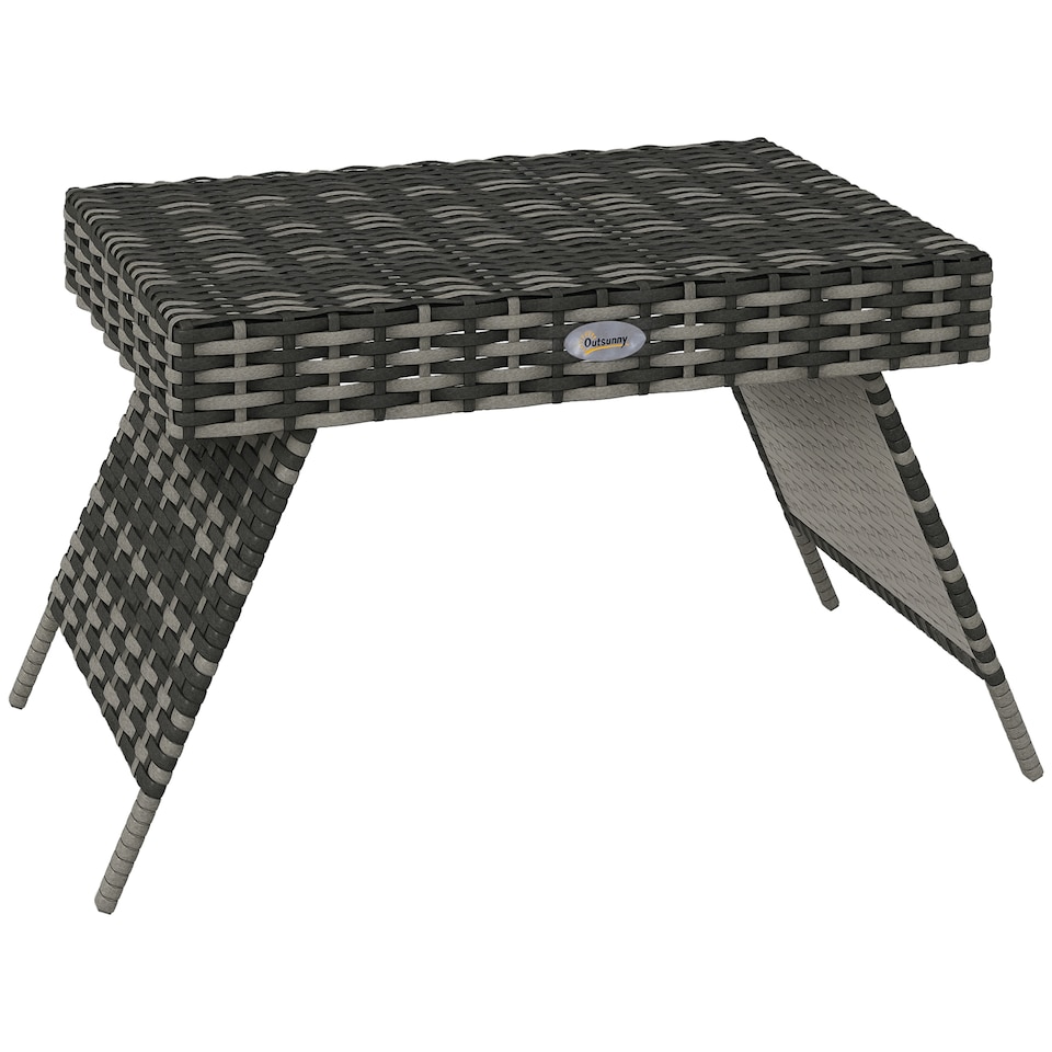 image 1 of Outsunny Foldable Outdoor Coffee Table, Steel Frame Rattan Side Table, Grey