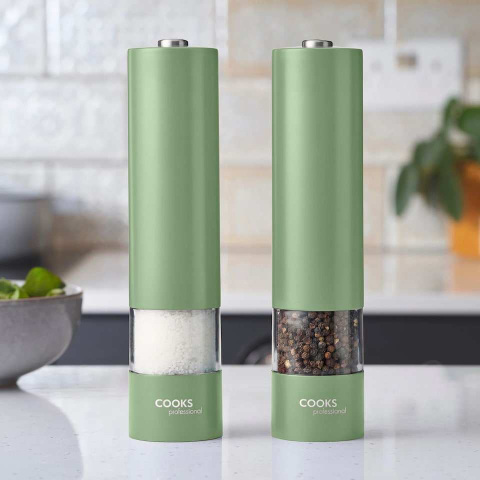 image 1 of Cooks Professional Electric Salt & Pepper Mill Set with Bamboo Base