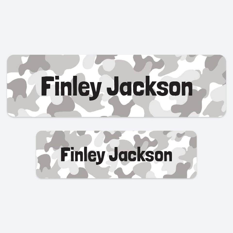 image 1 of Dotty About Paper 50 x Personalised School Name Labels Cool Camouflage Grey