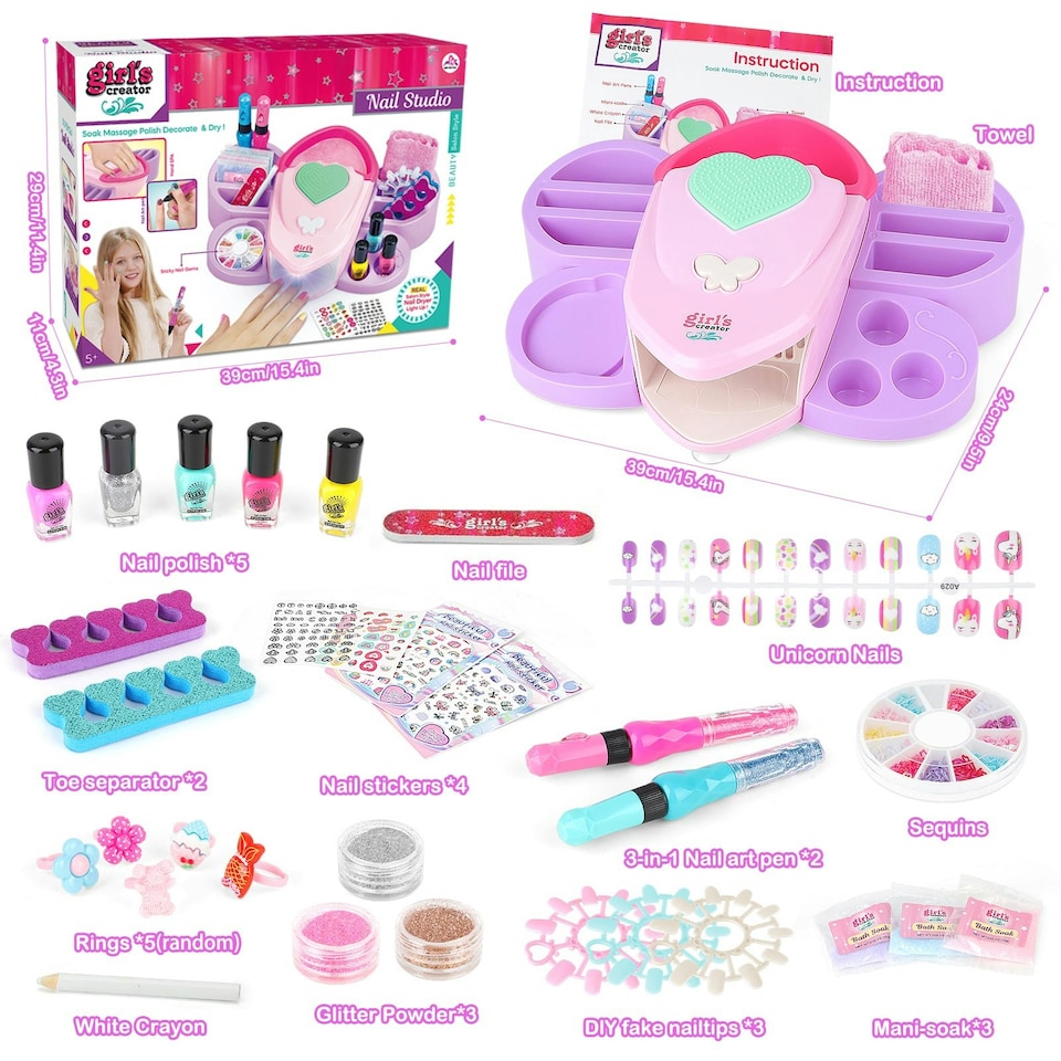 image 1 of Girls Nail Polish Set 6 Colors Water Based Non Toxic Nail Varnish with Stickers Dryer Glitter Quick Dry Easy Peel Off Manicure Kit