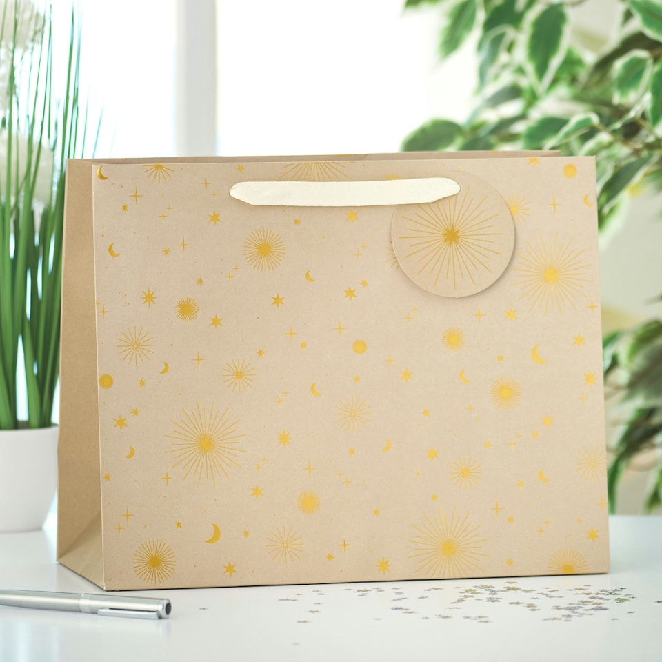 image 1 of Multipack of 3 Large Gift Bags | Party Bags for Presents | Birthdays/Wedding | For Him/Her/Friend | Starburst Design Silver