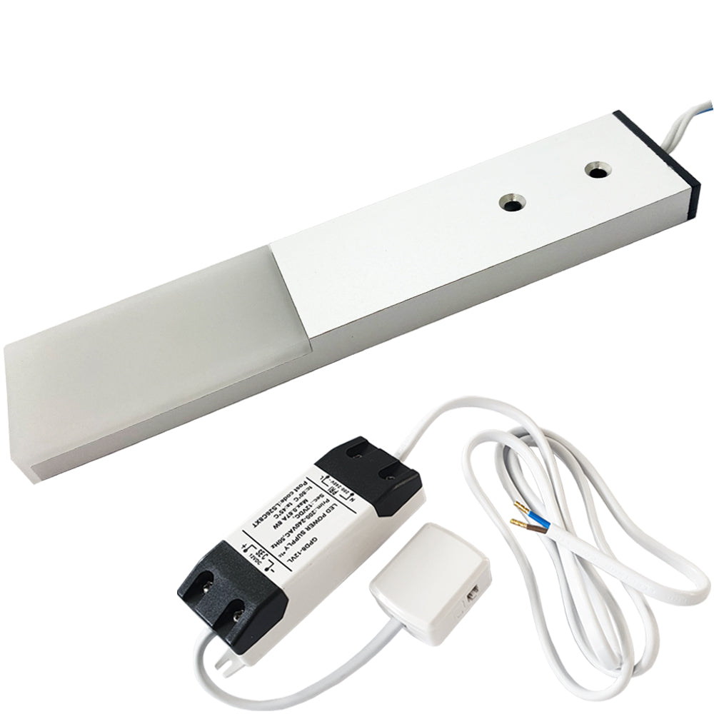 Loops 1x ALUMINIUM Slim Rectangle Under or Over Cabinet Kitchen Light & Driver Kit - Natural White LED