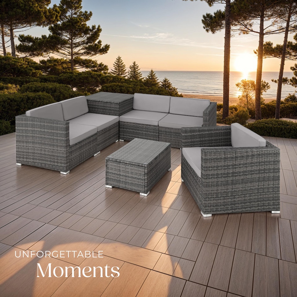 image 1 of Garden Furniture Set Pisa - modular sofa, armchair, coffee table, cushion storage box | Grey | grey | 67 x 75 x 64,50 cm | 1