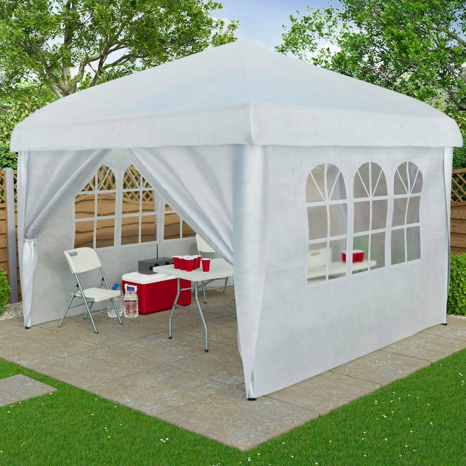 image 1 of Garden Vida 2.5x2.5m Pop Up Gazebo With Sides Outdoor Garden Canopy, White