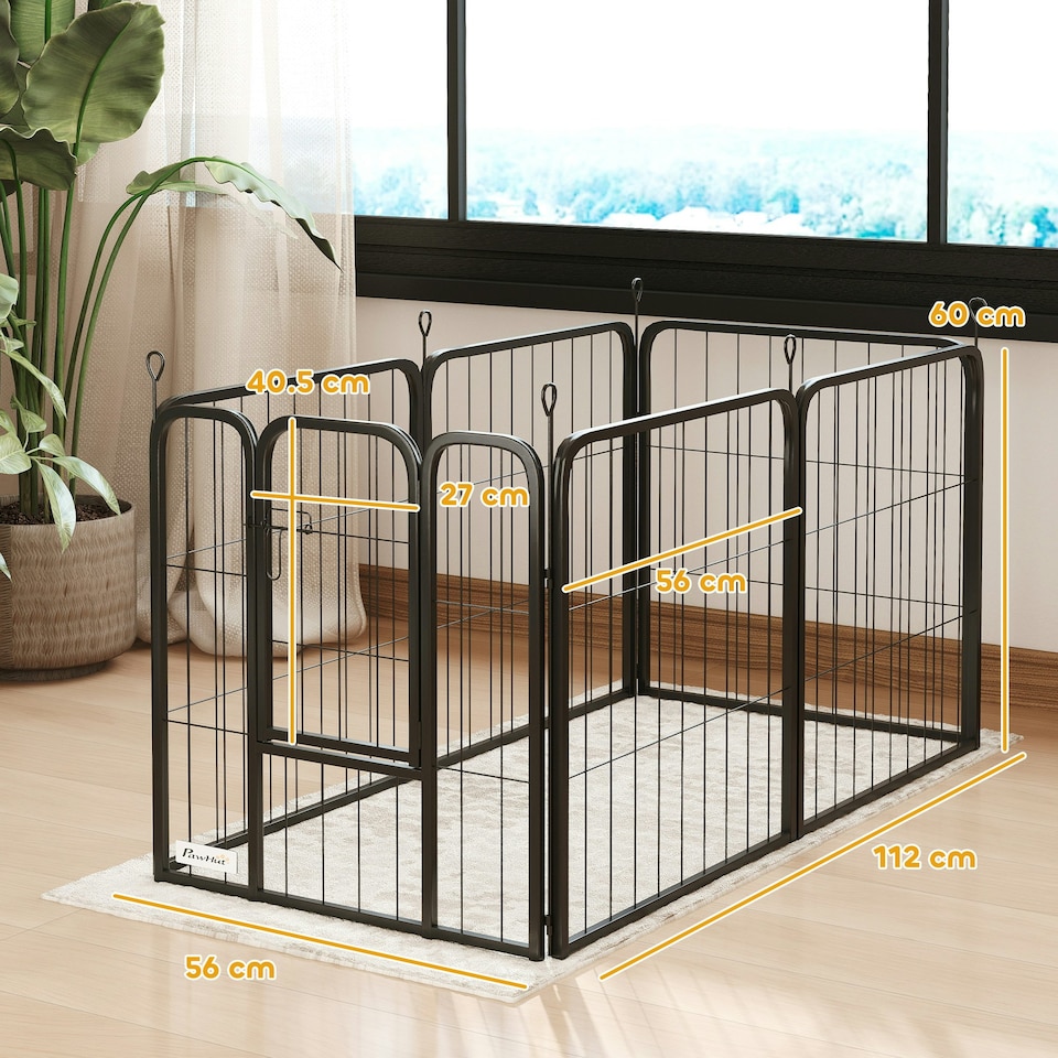 image 1 of PawHut Six-Panel Dog Playpen with Door, for Indoor, Outdoor, 60cm Tall