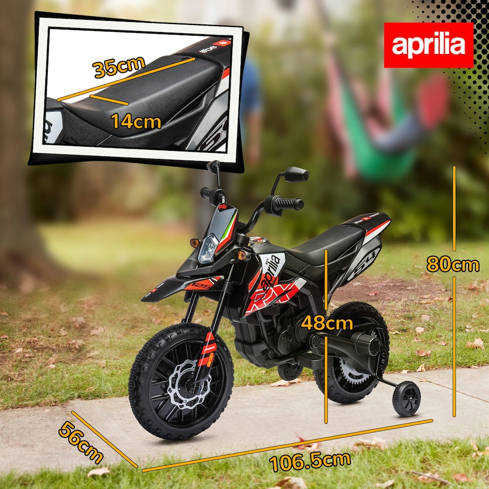 image 1 of AIYAPLAY 12V Aprilia Licensed Kids Motorbike with Training Wheels, Red