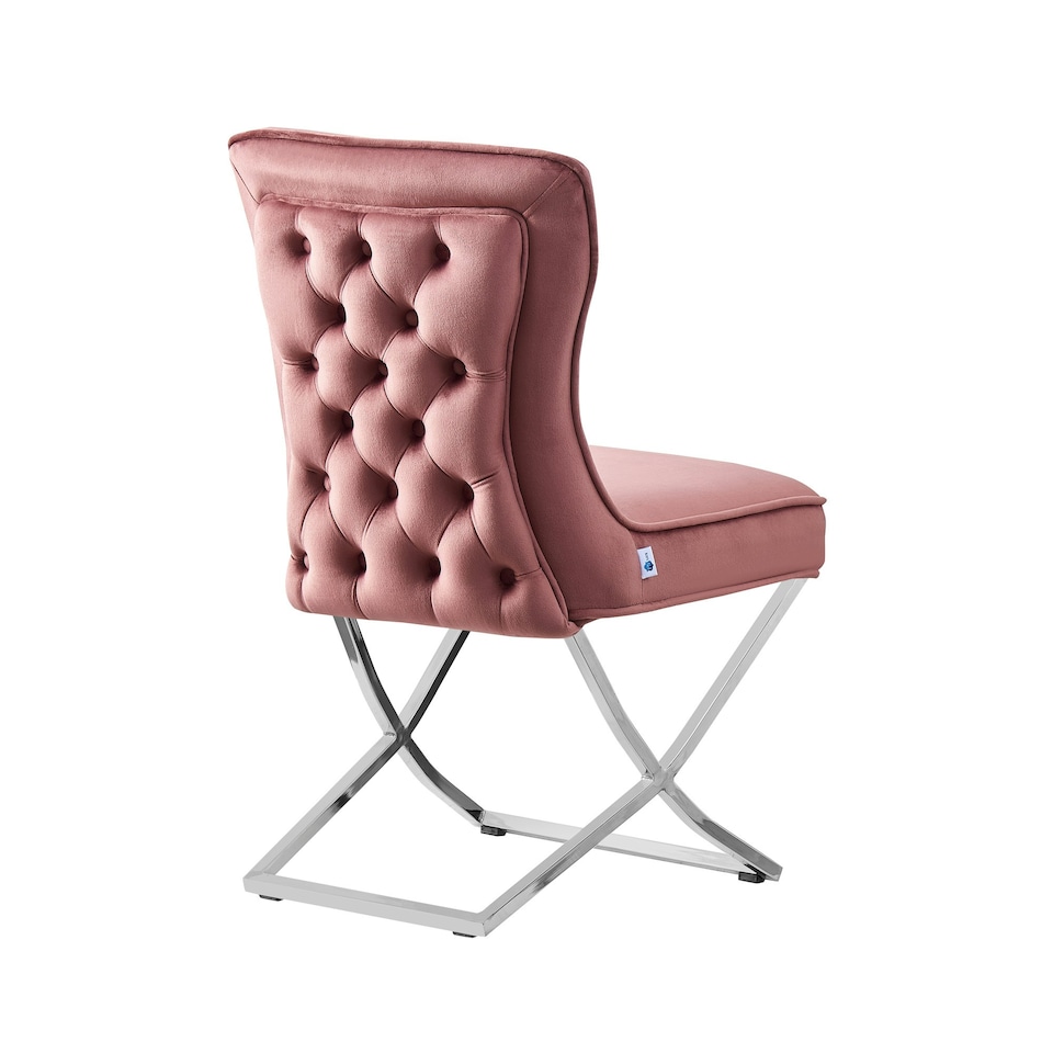 image 1 of Set of 2 Trafalgar Velvet Dining Chairs with Gold Crossed Legs - Modern Upholstered Accent Chair | Pink