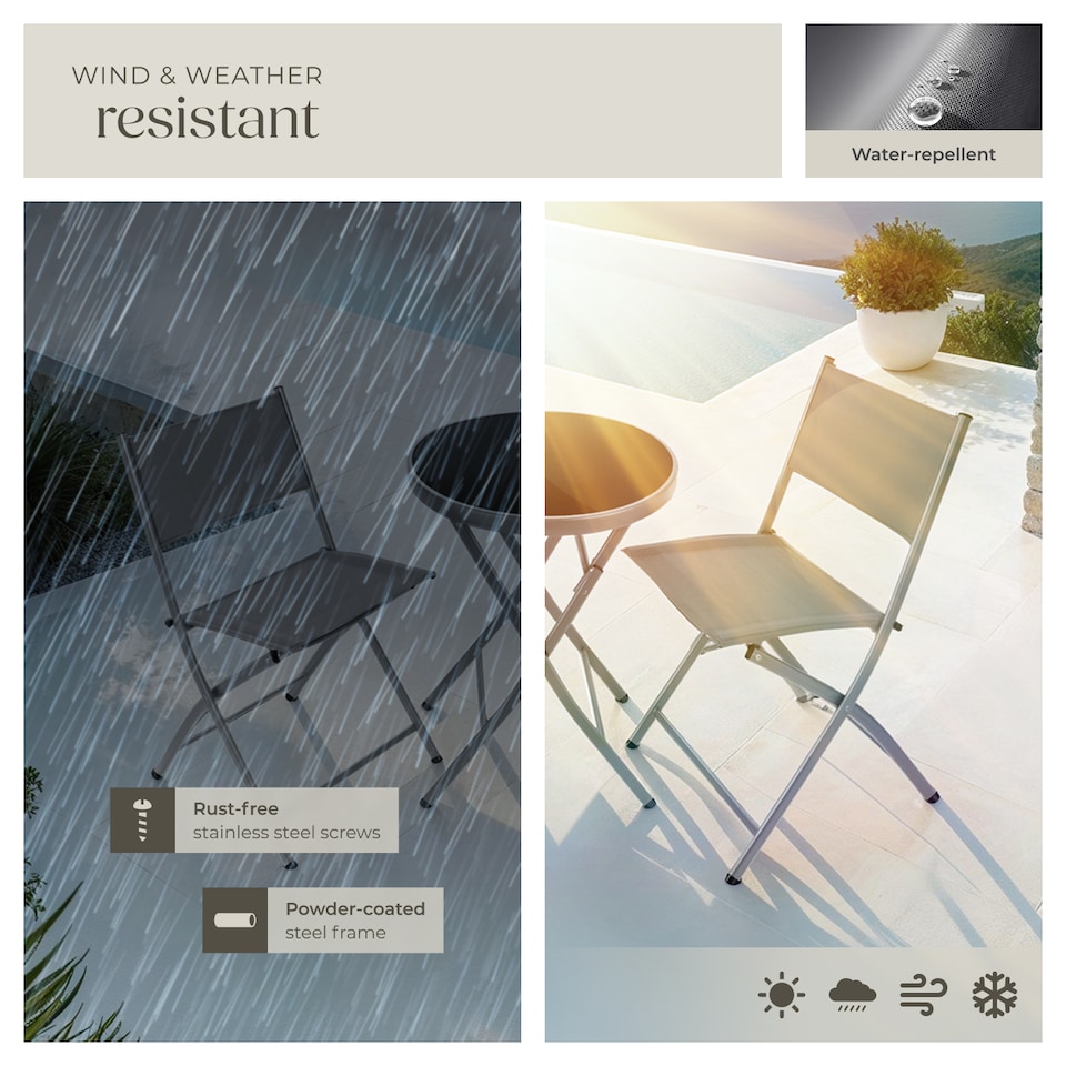 image 1 of Garden Table and Chairs - 2 person bistro set, foldable, weather-resistant | Grey | grey | 45,50 x 58 x 81 cm | 1