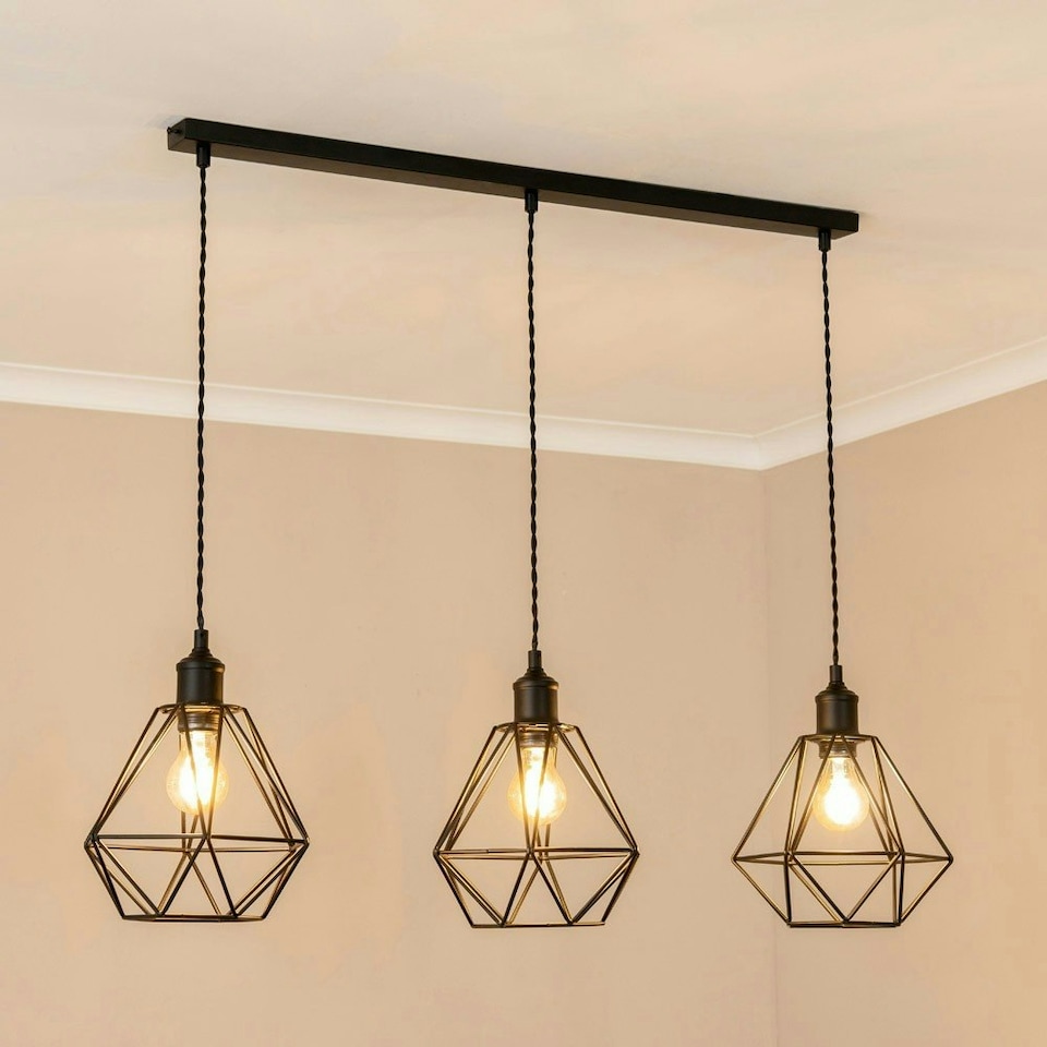 image 1 of ValueLights Diablo Geometric 3 Drop Diner Bar Matte Black Ceiling Pendant Light with Bulbs Black