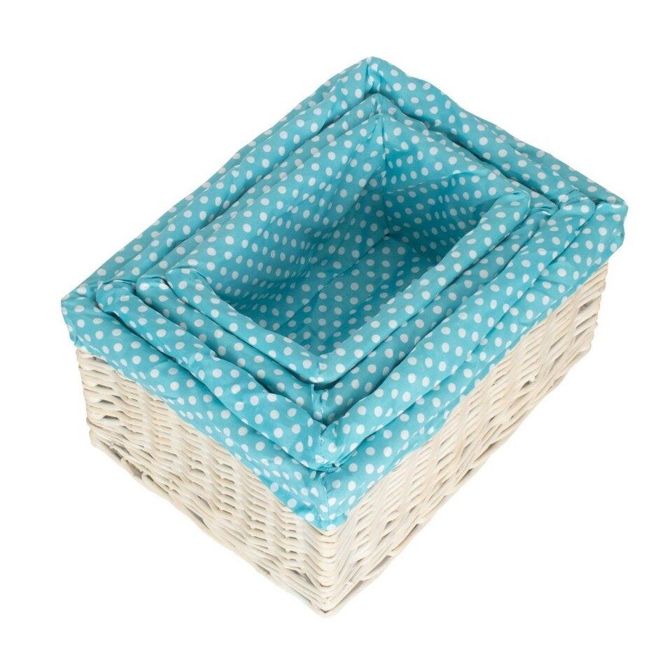 image 1 of Blue Spotty Lined Wicker Open Storage Basket Small | Blue | Blue