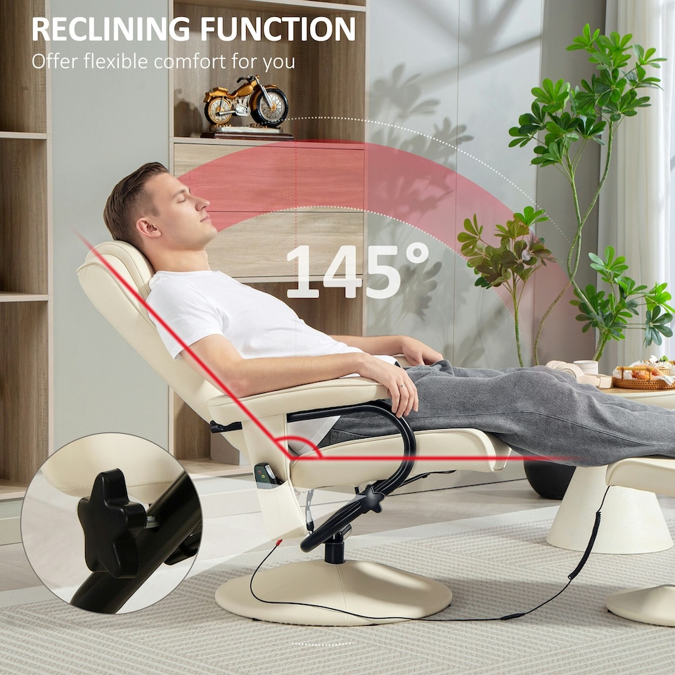 image 1 of HOMCOM Massage Recliner Chair Cushioned Ottoman 10 Point Vibration Cream | Cream | White | One Size